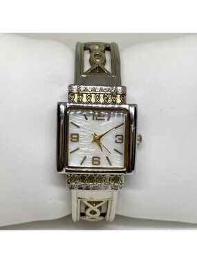 FMD women’s cuff bracelet watch two tone quartz analog 25mm mop dial running